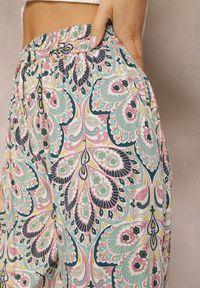 Renee - Beżowe Spodnie z Gumką w Talii z Mozaikowym Wzorem Boho z Wiskozy Ovennti. Kolor: beżowy. Materiał: wiskoza. Styl: boho #3