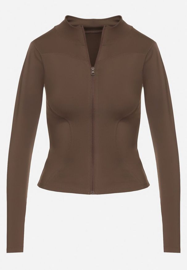 Born2be - Brązowa Bluza Sportowa Zapinana na Suwak Letara. Okazja: na co dzień, do pracy. Kolor: brązowy. Materiał: jeans. Długość rękawa: długi rękaw. Długość: długie. Styl: sportowy