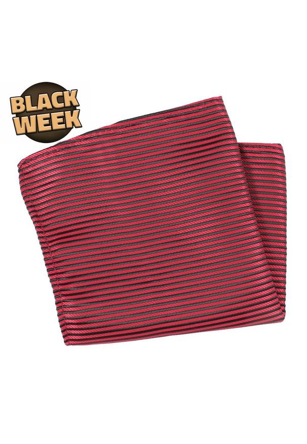 His Story - Poszetka, Czerwono-Czarna w Paski, Prążki, Męska, Elegancka -HIS STORY. Kolor: czerwony. Materiał: mikrofibra. Wzór: paski, prążki