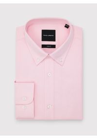 Pako Lorente - PAKO LORENTE – Różowa koszula męska. Typ kołnierza: button down. Kolor: biały, różowy. Materiał: poliester, bawełna. Długość rękawa: długi rękaw. Długość: długie #4