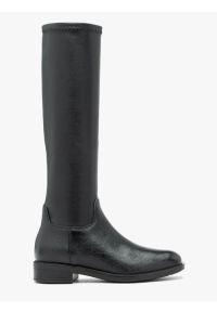 Ryłko - Czarne elastyczne kozaki z wąską cholewką. Okazja: na co dzień. Zapięcie: zamek. Kolor: czarny. Materiał: skóra. Szerokość cholewki: wąska. Obcas: na obcasie. Styl: casual, street #1