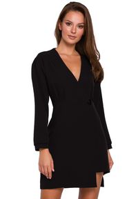 Sukienki.shop - Sukienka elegancka kopertowa asymetryczna mini czarna. Kolor: czarny. Typ sukienki: asymetryczne, kopertowe. Styl: elegancki. Długość: mini