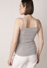 Born2be - Ciemnoszary Bieliźniany Top z Bawełny Ozdobiony Koronkową Lamówką Bervina. Kolor: szary. Materiał: bawełna, koronka. Wzór: aplikacja #6