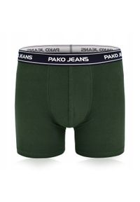 Bawełniane, Klasyczne Bokserki Męskie - Pako Jeans - Ciemnozielone. Kolor: zielony. Materiał: elastan, bawełna #1