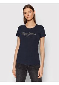 Pepe Jeans T-Shirt Beatrice PL504434 Granatowy Slim Fit. Kolor: niebieski. Materiał: bawełna