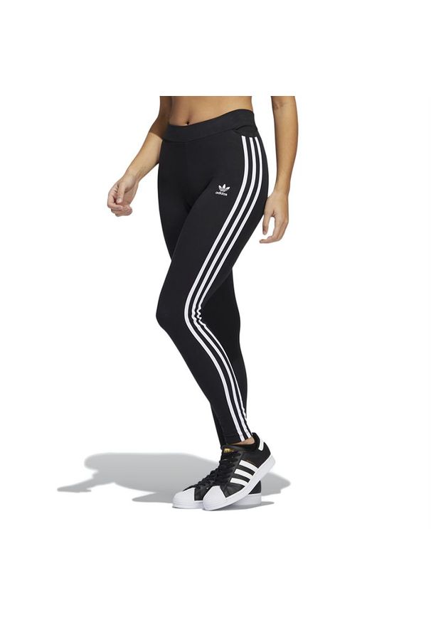 Adidas - Legginsy adidas Originals Adicolor Classics 3-Stripes Tights HD2350 - czarne. Okazja: na spacer, do domu. Stan: podwyższony. Kolor: czarny. Materiał: materiał, bawełna, elastan. Wzór: aplikacja. Styl: sportowy. Sport: turystyka piesza, fitness