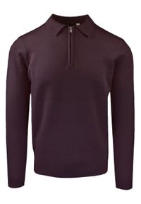 Męski, Lekki Sweter z Wiskozy z Kołnierzykiem Polo - Brave Soul - Bordo. Typ kołnierza: polo. Kolor: czerwony. Materiał: poliamid, poliester, wiskoza #1
