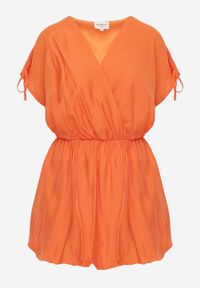 Renee - Pomarańczowa Kopertowa Sukienka Bombka z Wiązaniami Nyana. Typ kołnierza: dekolt kopertowy. Kolor: pomarańczowy. Typ sukienki: bombki, kopertowe. Styl: elegancki #5