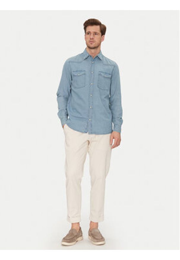 INDICODE Koszula jeansowa Ask 20-605 Niebieski Slim Fit. Kolor: niebieski. Materiał: bawełna