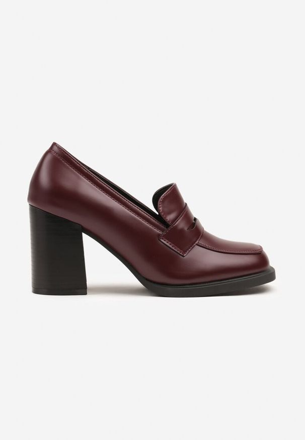 Born2be - Bordowe Półbuty na Słupku Keria. Okazja: na spotkanie biznesowe. Kolor: czerwony. Obcas: na słupku. Styl: biznesowy, elegancki