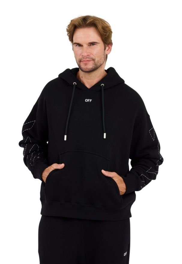 OFF-WHITE Czarna męska bluza haftowana Stitch Arr Skate Hoodie, Rozmiar S. Kolor: czarny. Wzór: haft