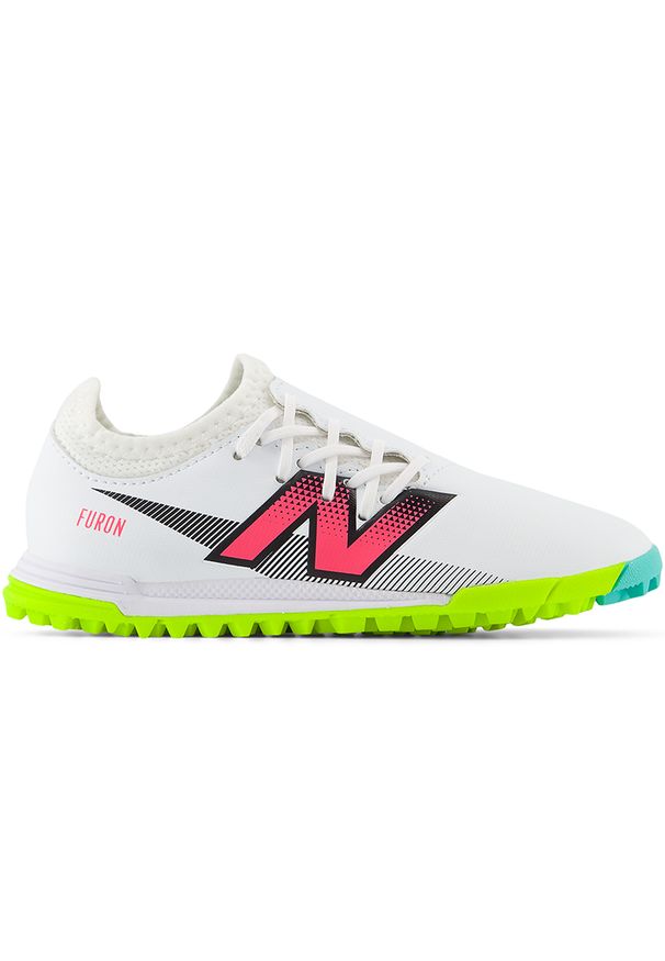 Turfy dziecięce New Balance FURON DISPATCH JNR TF V7+ SJF3TH75 – białe. Kolor: biały. Materiał: syntetyk, materiał. Szerokość cholewki: normalna. Sezon: zima. Sport: piłka nożna