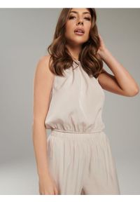 Sinsay - Bluzka z marszczeniami - kremowy. Kolor: kremowy. Materiał: materiał. Styl: elegancki