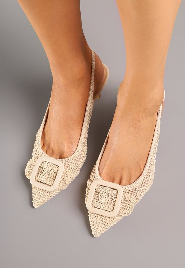 Renee - Beżowe Sandały na Kaczuszce Typu Slingback z Klamrą Talimea. Zapięcie: klamry. Kolor: beżowy. Sezon: lato, wiosna. Obcas: na szpilce. Styl: elegancki