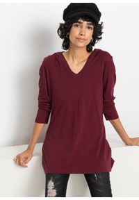 bonprix - Długi shirt z kapturem. Typ kołnierza: kaptur. Kolor: czerwony. Materiał: bawełna. Długość rękawa: długi rękaw. Długość: długie #1