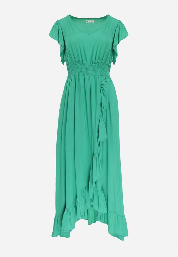 Born2be - Zielona Wiskozowa Sukienka z Kopertowym Dołem i Dekoltem Lail. Kolor: zielony. Materiał: wiskoza. Typ sukienki: kopertowe