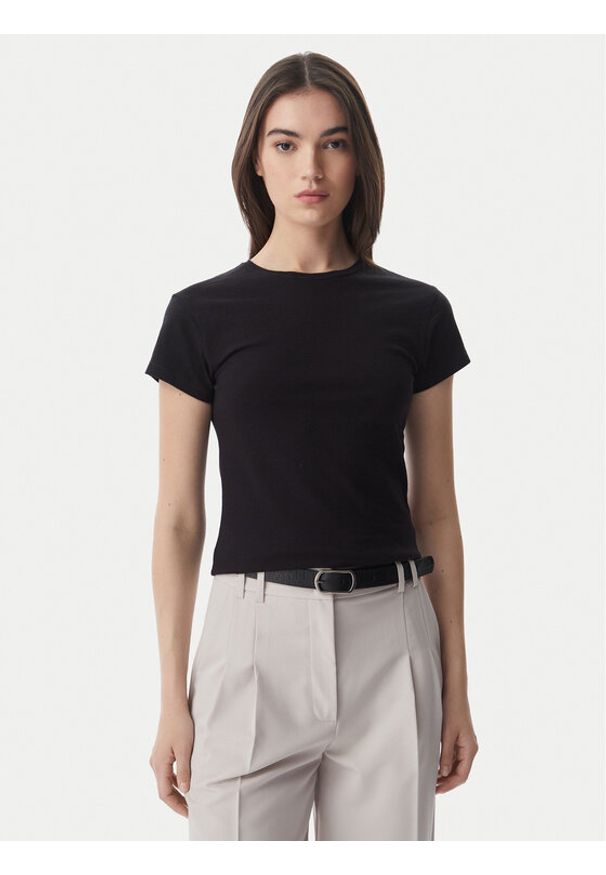 TOMMY HILFIGER - Tommy Hilfiger T-Shirt WW0WW48702 Czarny Slim Fit. Kolor: czarny. Materiał: bawełna