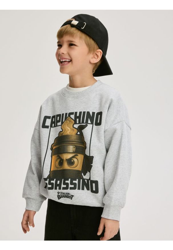 Reserved - Bluza Capuchino Assassino - jasnoszary. Kolor: szary. Materiał: bawełna, dzianina