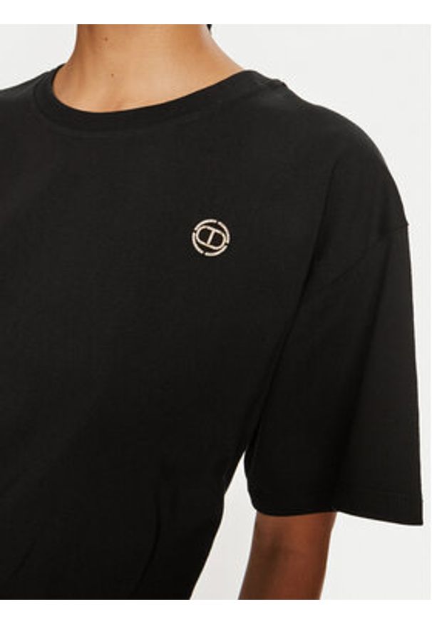 TwinSet - TWINSET T-Shirt 242TP2521 Czarny Loose Fit. Kolor: czarny. Materiał: bawełna