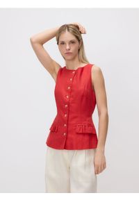 Reserved - Lniana kamizelka - czerwony. Kolor: czerwony. Materiał: len #1