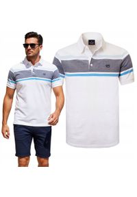 Męska Koszulka Polo - Pako Jeans - Biała, Pasy. Okazja: na co dzień. Typ kołnierza: polo. Kolor: biały. Materiał: bawełna. Wzór: prążki, paski. Styl: casual #5