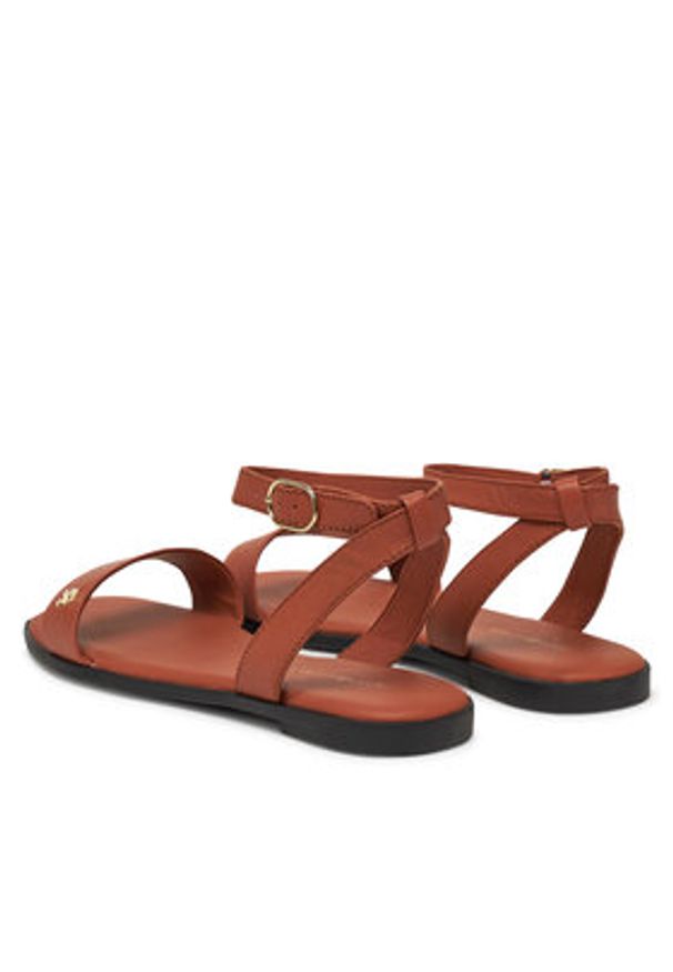 TOMMY HILFIGER - Tommy Hilfiger Sandały Ankle Strap Leather Sandal FW0FW08422 Brązowy. Kolor: brązowy. Materiał: skóra