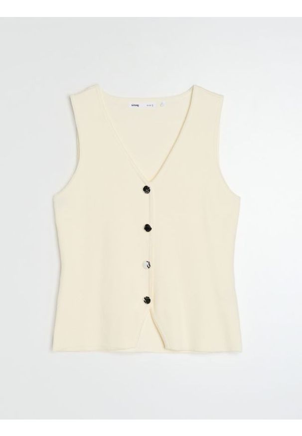 Sinsay - Swetrowa kamizelka z wiskozą i ozdobnymi guzikami - kremowy. Kolor: kremowy. Materiał: wiskoza