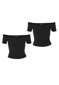 Urban Classics - Top Na Ramiączkach Z Organicznej Bawełny W Prążki Dla Kobiet (zestaw 2 Sztuk). Kolor: czarny. Materiał: bawełna. Długość rękawa: na ramiączkach. Wzór: prążki. Sport: turystyka piesza #1