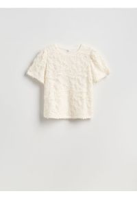 Reserved - Kreszowany t-shirt - złamana biel. Materiał: dzianina #1