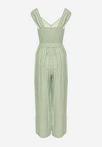 Born2be - Jasnozielony Wiskozowy Kombinezon na Ramiączkach z Materiałowym Paskiem i Gumkami w Talii Zadia. Kolor: zielony. Materiał: materiał, wiskoza. Długość rękawa: na ramiączkach #7
