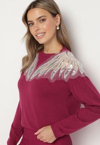 Born2be - Fioletowy Sweter z Wiskozą Cekinami i Koralikami Nevalanna. Okazja: na spotkanie biznesowe. Kolor: fioletowy. Materiał: wiskoza. Styl: wizytowy, biznesowy, klasyczny