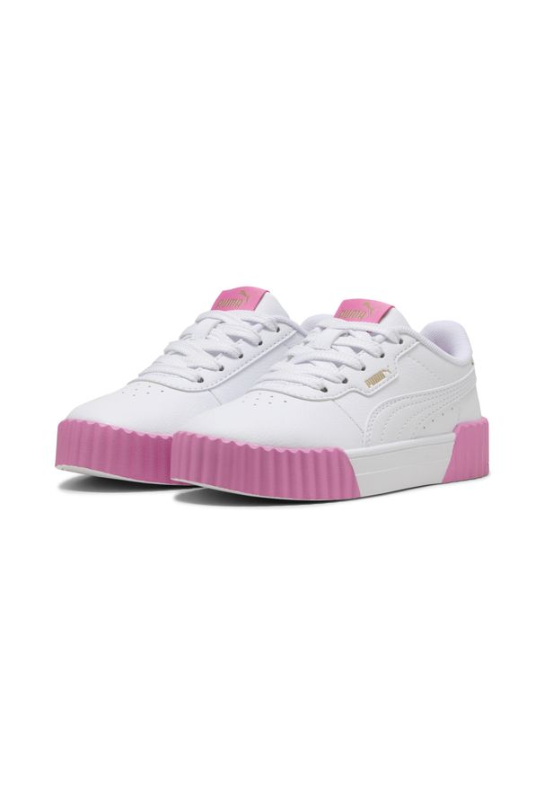 Puma - Dziecięce sneakersy Carina 3.0 PUMA White Gold Posie Pink. Okazja: na uczelnię. Kolor: różowy, biały, wielokolorowy, żółty. Materiał: syntetyk, tkanina. Sport: joga i pilates