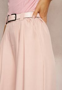 Renee - Różowe Spodnie Palazzo High Waist z Szerokimi Nogawkami i Paskiem z Metalową Klamrą Oinna. Okazja: na co dzień, do pracy. Stan: podwyższony. Kolor: różowy. Styl: klasyczny, elegancki, casual #3