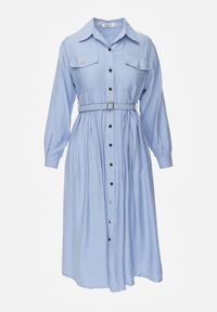 Renee - Niebieska Sukienka Rozkloszowana z Wiskozy o Koszulowym Kroju z Paskiem Anteis. Kolor: niebieski. Materiał: wiskoza. Wzór: aplikacja. Typ sukienki: koszulowe. Styl: elegancki #5