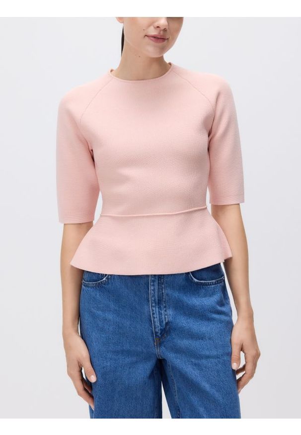 Reserved - Dzianinowy sweter - pastelowy róż. Kolor: różowy. Materiał: dzianina