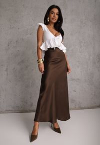 Renee - Brązowa Satynowa Spódnica Maxi High Waist Formia. Stan: podwyższony. Kolor: brązowy. Materiał: satyna #1