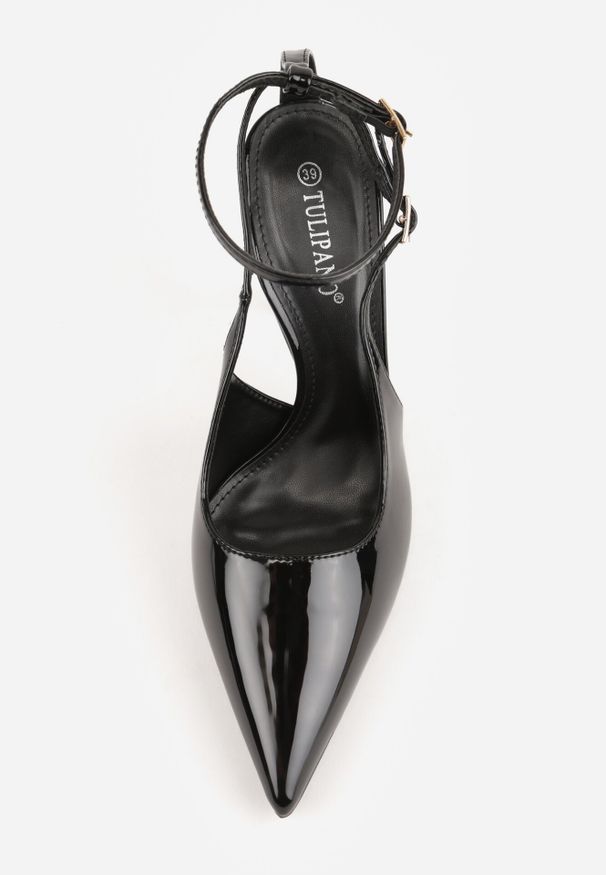 Born2be - Czarne Lakierowane Sandały na Szpilce z Wycięciami i Paskami Guinemere. Okazja: do pracy. Zapięcie: pasek. Kolor: czarny. Materiał: lakier. Obcas: na szpilce. Styl: elegancki, klasyczny