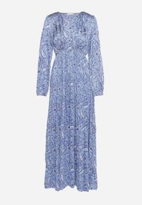 Born2be - Niebieska Plisowana Sukienka z Gumką w Pasie Zapinana na Guziki Wilalita. Kolor: niebieski. Materiał: tkanina #7