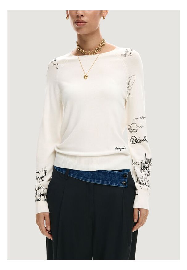 Desigual Sweter JERS_MARQUETTE Beżowy Casual Fit. Okazja: na co dzień. Kolor: beżowy. Styl: casual