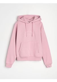 Sinsay - Dresowa bluza hoodie z kieszenią i haftowanym napisem - różowy. Kolor: różowy. Materiał: dresówka. Wzór: napisy, haft #1