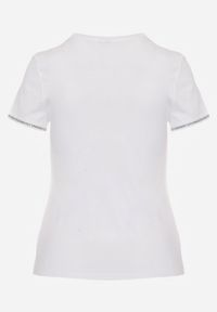 Renee - Biały T-shirt z Bawełny Ozdobiony Cyrkoniami Kallochis. Kolor: biały. Materiał: bawełna. Wzór: aplikacja #7