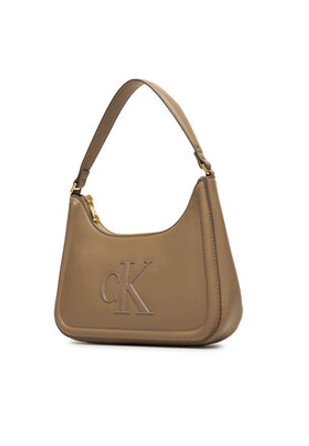 Calvin Klein Torebka Bold Ck Small Shoulder Bag LV04F3230G Beżowy. Kolor: beżowy. Materiał: skórzane