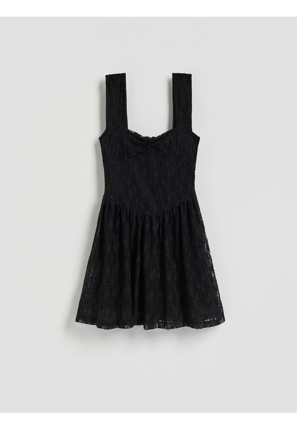 Reserved - Koronkowa sukienka mini - czarny. Kolor: czarny. Materiał: koronka. Długość: mini