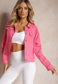 Renee - Fuksjowa Jeansowa Kurtka z Bawełny z Guzikami i Kieszeniami Ainztia. Kolor: różowy. Materiał: bawełna, jeans #5