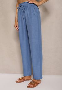 Renee - Niebieskie Spodnie High Waist ze Ściągaczem w Talii i Prostą Nogawką Savonne. Okazja: na co dzień. Stan: podwyższony. Kolor: niebieski. Styl: elegancki, casual #3