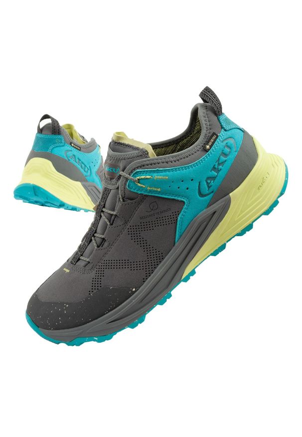 Buty sportowe trekkingowe męskie Aku Omina Gore-tex lekkie i wygodne. Kolor: wielokolorowy, niebieski, szary. Technologia: Gore-Tex