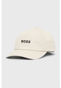 BOSS - Boss Czapka kolor kremowy z aplikacją. Kolor: beżowy. Wzór: aplikacja