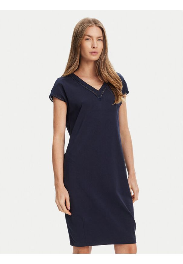 Tatuum Sukienka codzienna Kokena T2509.210 Granatowy Regular Fit. Okazja: na co dzień. Kolor: niebieski. Materiał: bawełna. Typ sukienki: proste. Styl: casual