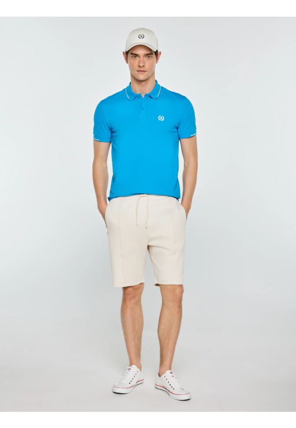 Big-Star - Koszulka męska polo niebieska Polian 401. Typ kołnierza: polo. Kolor: niebieski. Materiał: dzianina, bawełna. Wzór: haft, paski, ze splotem. Styl: sportowy