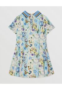 BURBERRY CHILDREN - Wzorzysta sukienka z kołnierzykiem. Typ kołnierza: polo. Kolor: niebieski. Materiał: len, tkanina. Wzór: paski, kwiaty. Typ sukienki: dopasowane #3